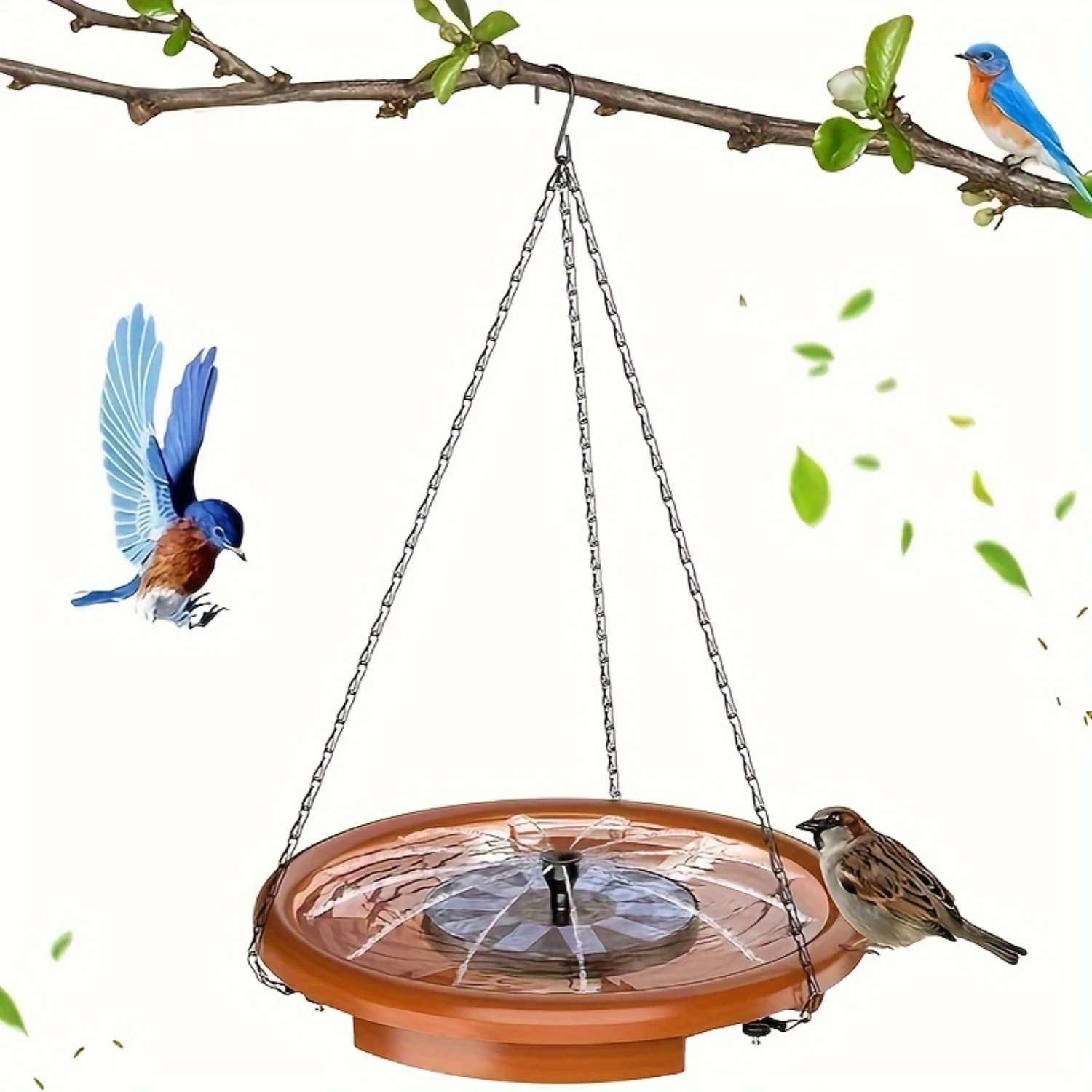 Garden Hanging Birdbath with Hanging Birdfeeder with 1.5W Solar Fountain, Birdbath made of plastic, Birdbath Balcony Bird house