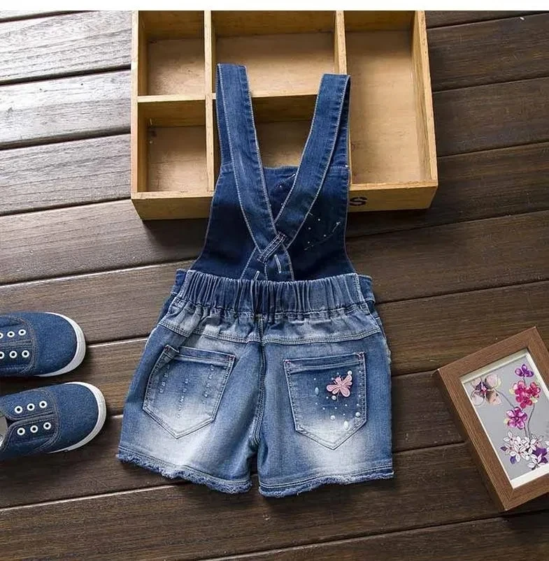 20223 SPRING Summer US Style Girl Jumpsuit Cute Sweet Fashion Washed Jeans Denim Romper Jumpsuits Straps Short Pants Cowboy Blue