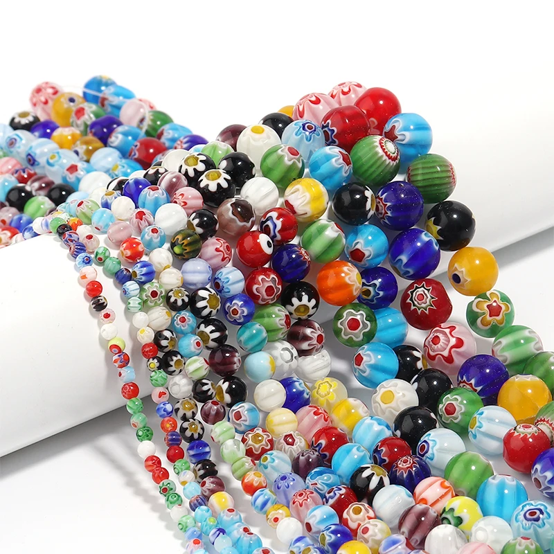 1 Strand 4 6 8 10 12 14mm Multicolor Round Murano Lampwork Beads DIY Bracelet Earrings Murano Glass Beads Loose Spacer Beads