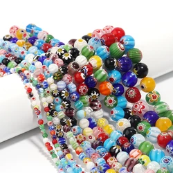 1 Strand 4 6 8 10 12 14mm Multicolor Round Murano Lampwork Beads DIY Bracelet Earrings Murano Glass Beads Loose Spacer Beads