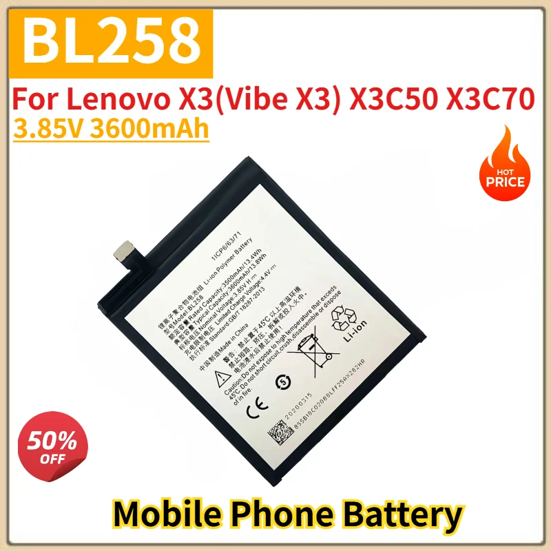 BL258 Battery 3.85V 3600mAh For Lenovo X3(Vibe X3) X3C50 X3C70 Mobile Phone High Quality Replacement Battery