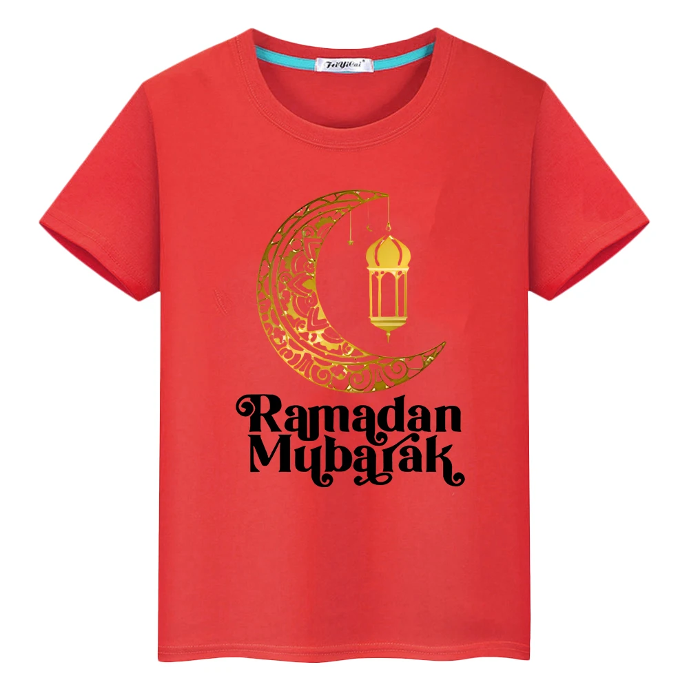 

Happy Ramadan Mubarak Kids With Moon Clothe Print T-Shirt Boys Anime Tees y2k clothes Ramadan Kareem Muslim Tops Festive Outfit