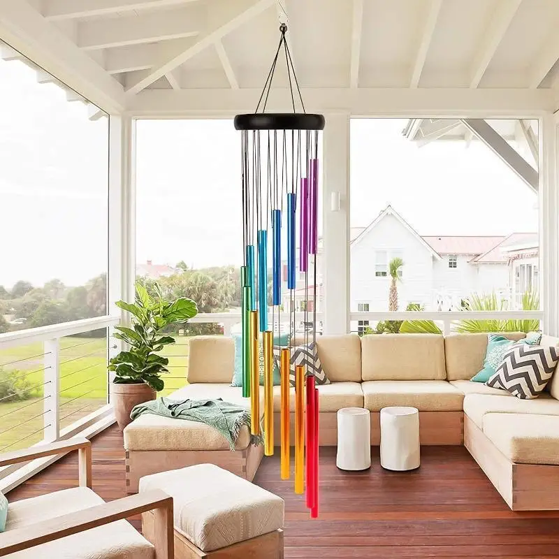 Nouvelles carillons éoliens créatifs en alliage d'aluminium à 12 tubes avec crochet, clochettes dorées et argentées pour décoration extérieure, maison, mariage, fête, commémoration, cadeau