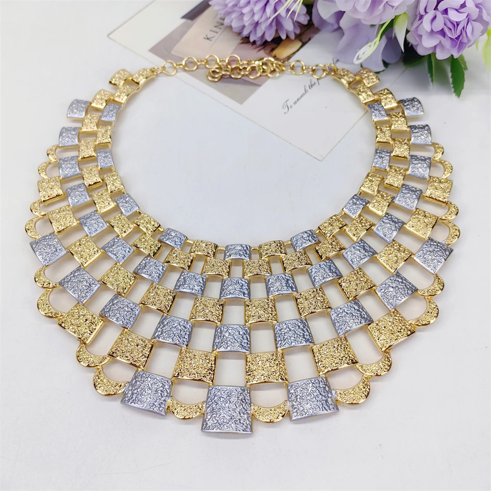 ESALE Luxury 18K Gold Plated 4Pcs Jewelry Set Heavy Link Necklace Bracelet Earring Ring African Engagement Party Jewellery Gift