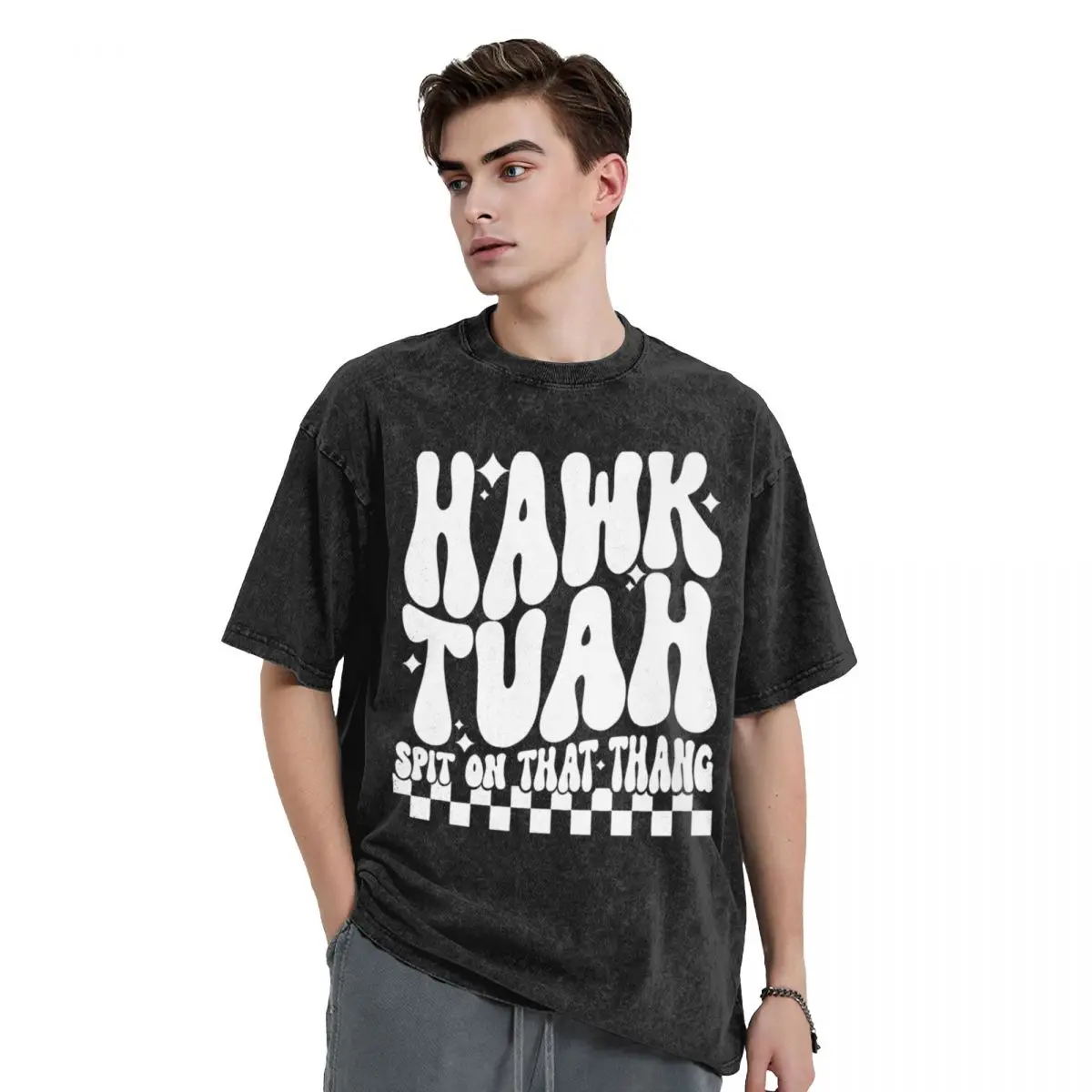 Hawk Tuah Spit In That Thang T Shirt Washed Cotton Harajuku T-Shirt Casual for Men Women Tops Streetwear Graphic Tops Tees