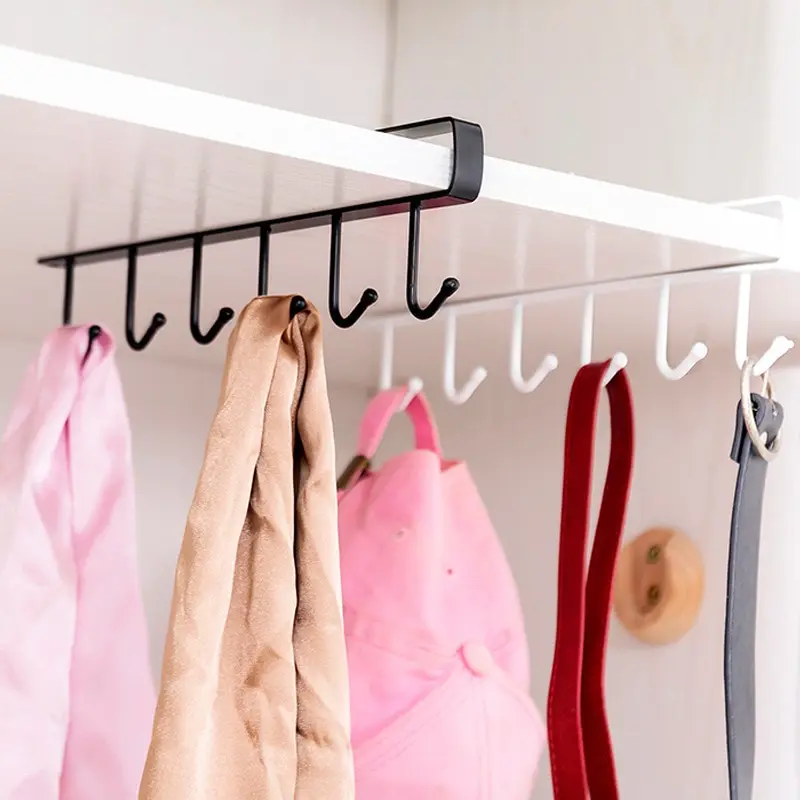 Traceless Hook Iron Cabinet Traceless Hook Six-Piece Storage Hanger Multi-Row Hook Wardrobe Kitchen Punch-free image 2