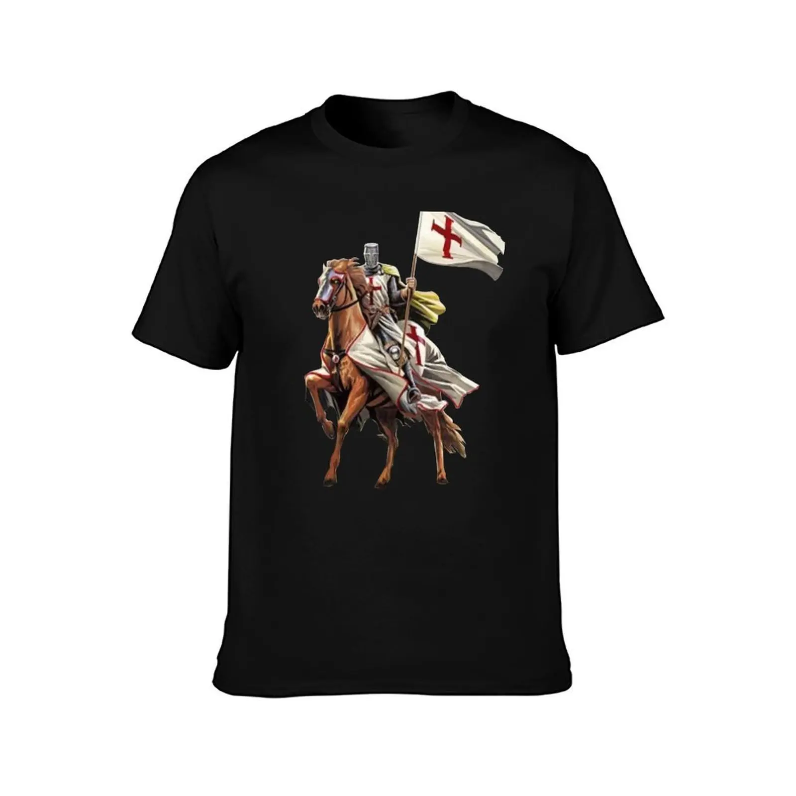 Knights Templar Battle Ready T-Shirt, Summer Casual Cotton Tee, Oversized Streetwear Tops, Vintage Graphic Print, 100% Cotton