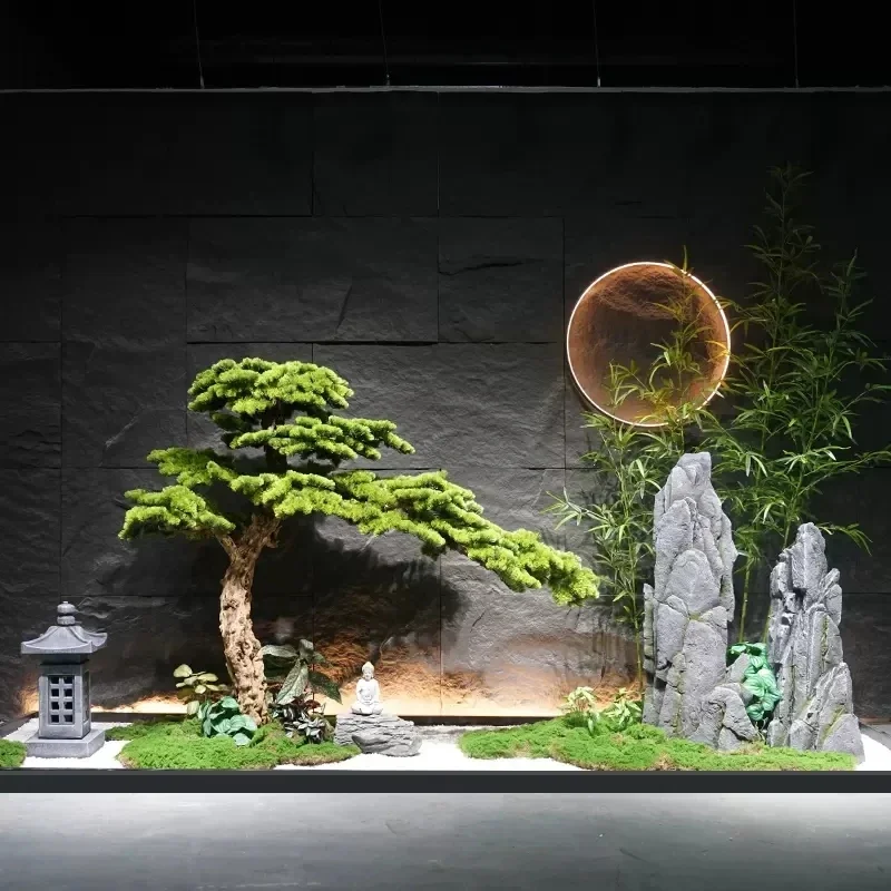 Indoor and outdoor decoration New Chinese-style window Luo Hansong Dry landscape under the stairs