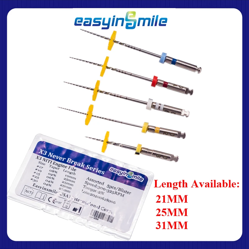Dental Endodontic Endo Files X3 Rotary Root canal Files Curval Files Dentist Tool Never Break 21/25/31MM Easyinsmile