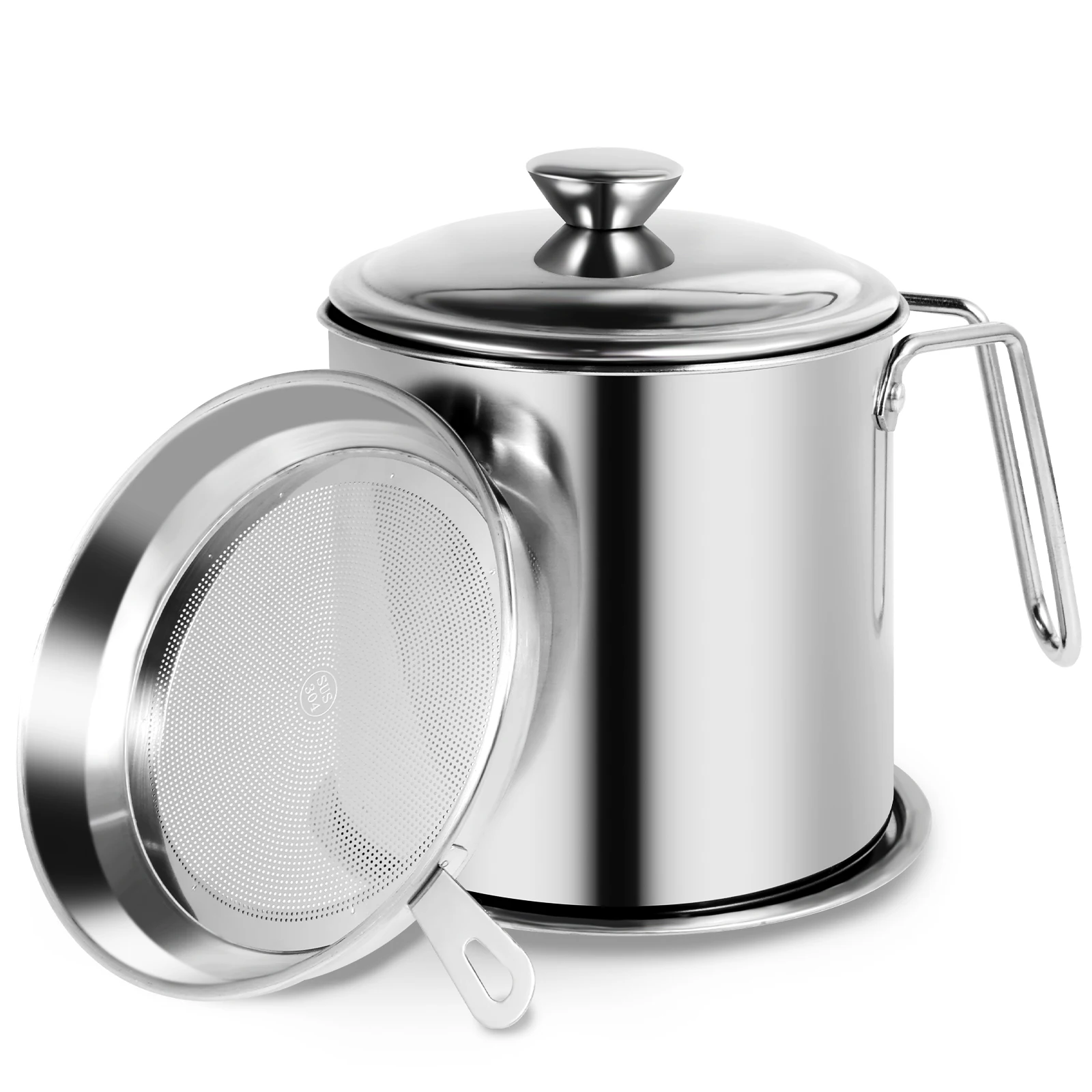 Pot de filtre à huile en acier inoxydable, avec passoire à mailles fines, panier à friture, stockage