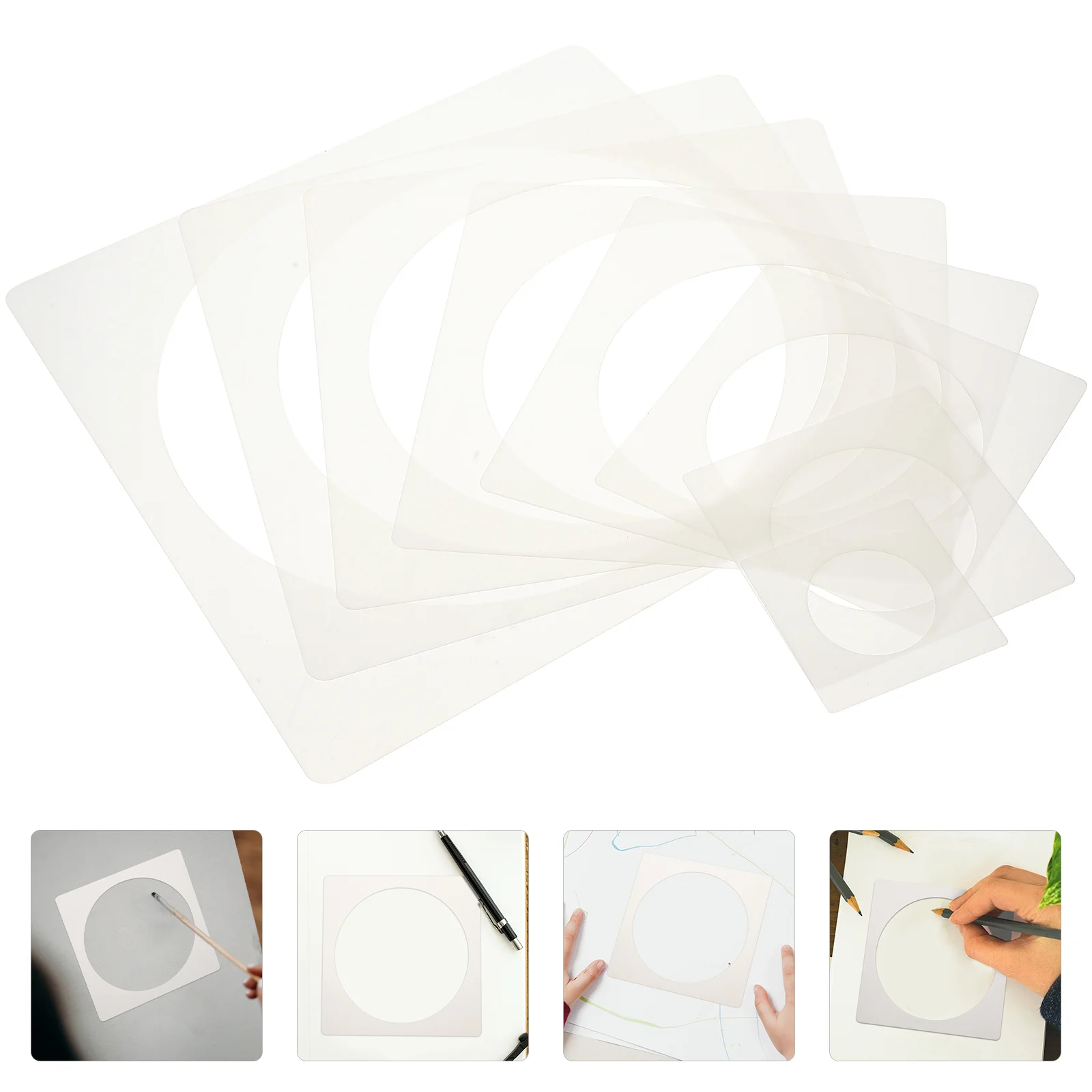 8 Pcs Hollow Inkjet Template Round Graffiti Stencil Spray Reusable Templates Washable Paint Stencils White Office