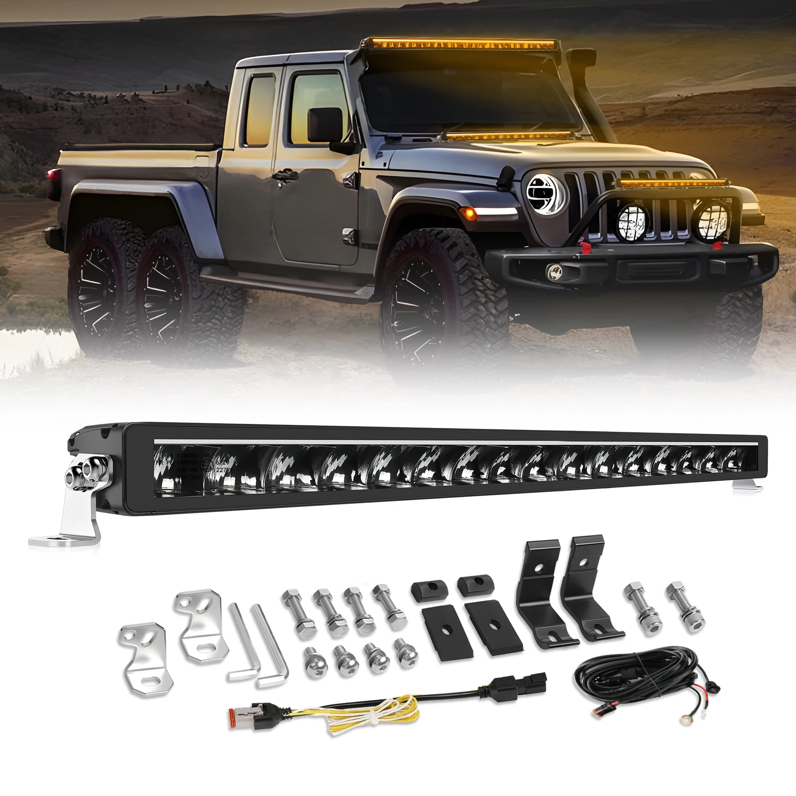 Barre lumineuse LED bicolore UNISHINE avec DRL ambre, 21/32/40/58 pouces, éclairage tout-terrain pour tracteur, chariot élévateur, éclairage de travail LED