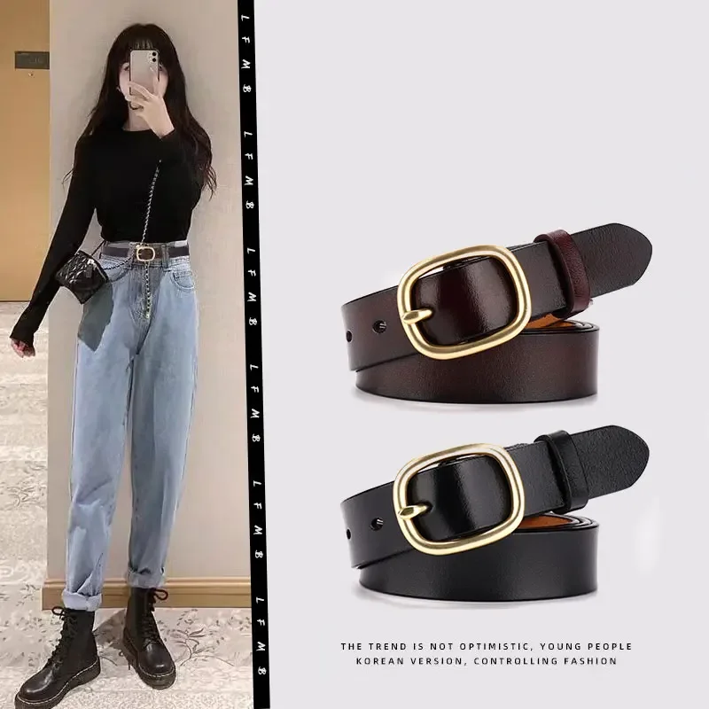 

Women's Genuine Leather New Cowhide Belt Women's Wide Vintage Fashion Versatile Decorative Jeans Belt Trendy