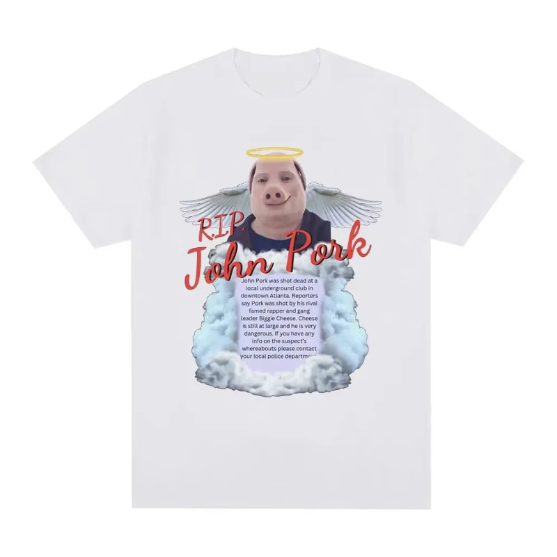 

Summer "R.I.P John Pork" Meme T-Shirt Men Women Funny Pig Graphic Vintage Cotton Short Sleeve Casual Streetwear