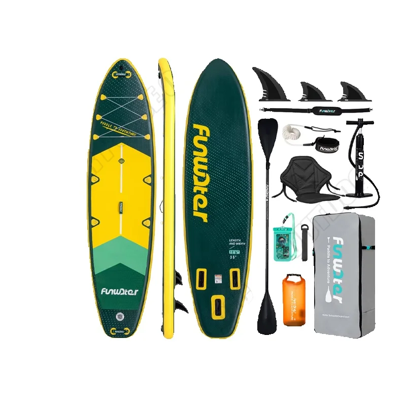 Aufblasbares Stand-Up-Paddleboard 11'6'' SUP-Board-Set mit Pumpe, Rucksack, Leash, 3 abnehmbaren Finnen, GoPro-Halterung, rutschfestem EVA-Deck, Bungee-Aufbewahrung, für Touring, Yoga, Angeln, Surfen,