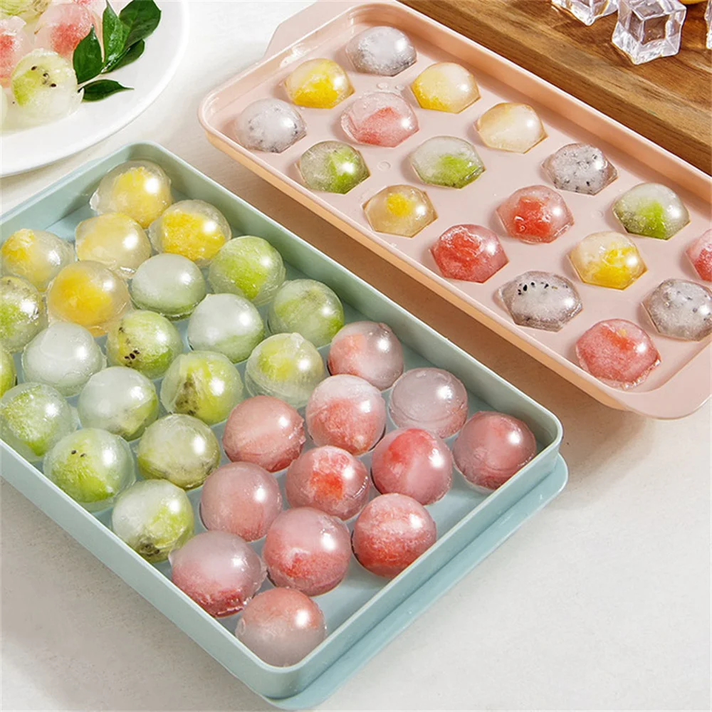 33 Ice Ball Mold Hockey Frozen Mini Ball Maker Mold Round Ice Cube Mold with Lid Ice Tray Box Whiskey Cocktail Kitchen Tools