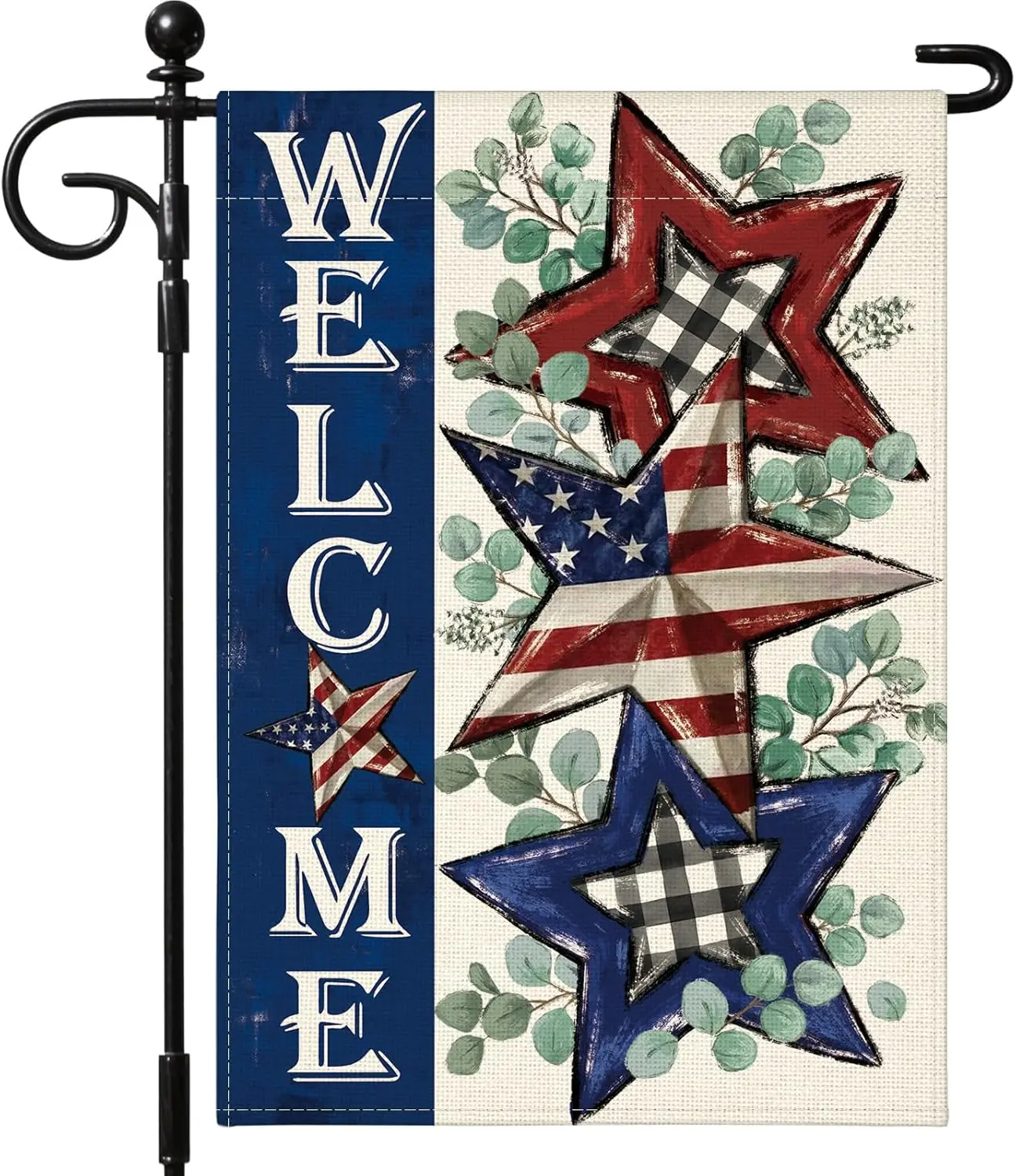Artscope Patriotic 4th of July Garden Flag 12x18 Inch Double Sided for Outside, Stars Eucalyptus Memorial Day Independence D AAS