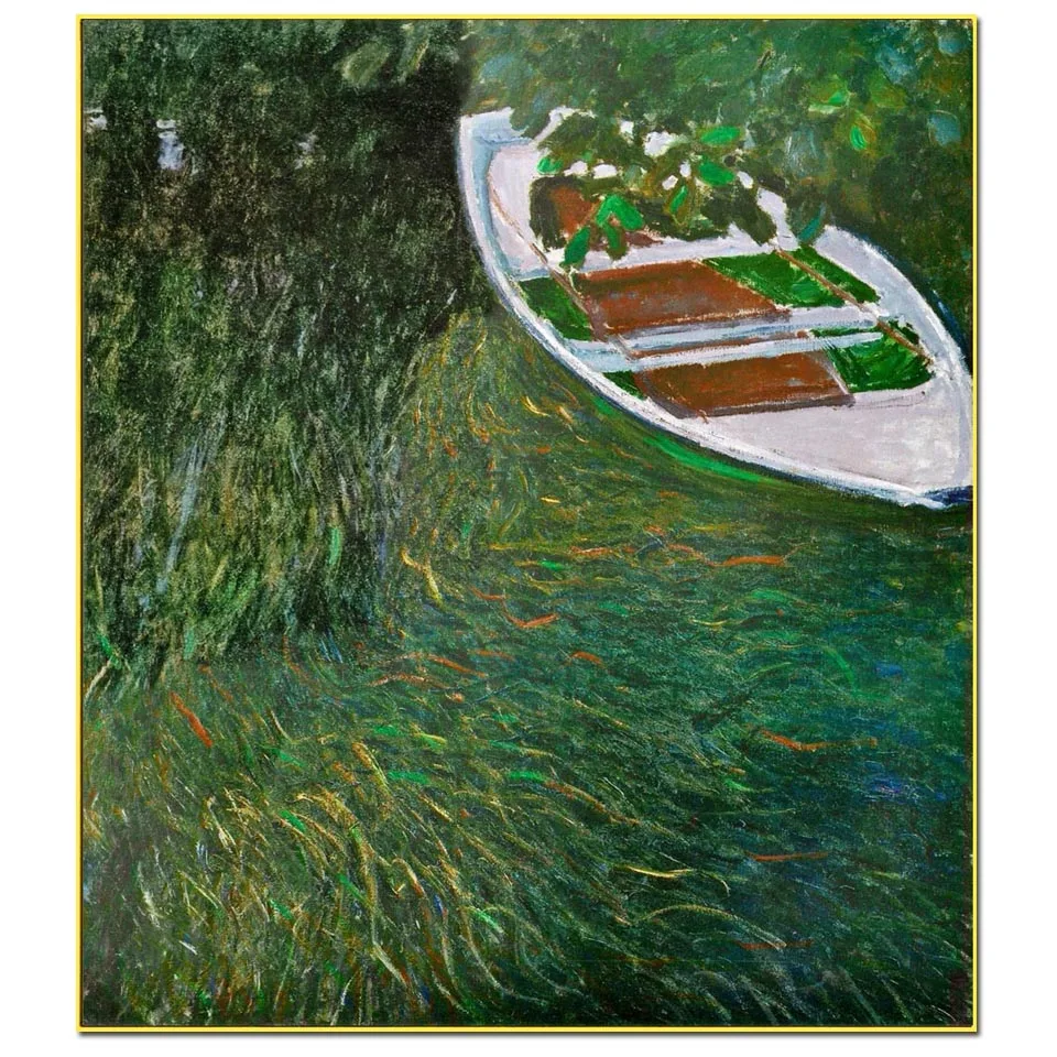 The Row Boat by Claude Monet Handmade landscape oil painting on linen canvas Wall art canvas painting for living room Home decor