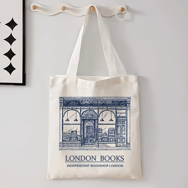 1pc "London Books" Shopping Bag, reusable tote for book lovers, London travel, library visits, a literary British gift. view 4