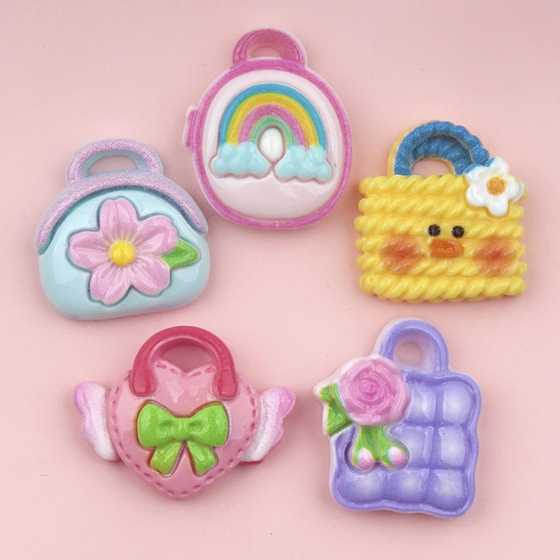 10/100pcs Cartoon Simulation Bag Resin Flatback Cabochons Collection Cute Flat Back Bags Embellishments for Hair Bows