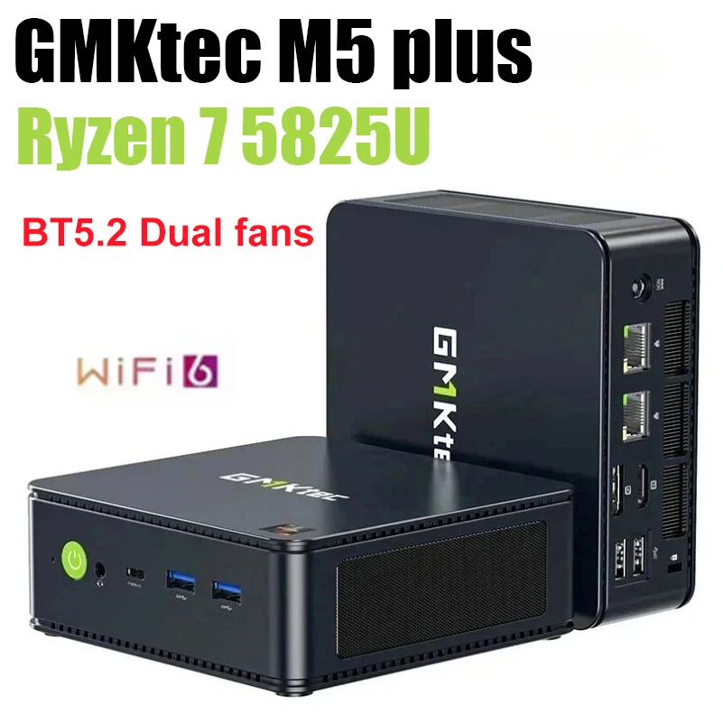 كمبيوتر صغير GMKtec M5 Plus AMD Ryzen 7 5825U DDR4 3200Mhz Wifi6E BT5.2 Windows 11 Pro مروحة مزدوجة عرض ثلاثي كمبيوتر سطح المكتب #1