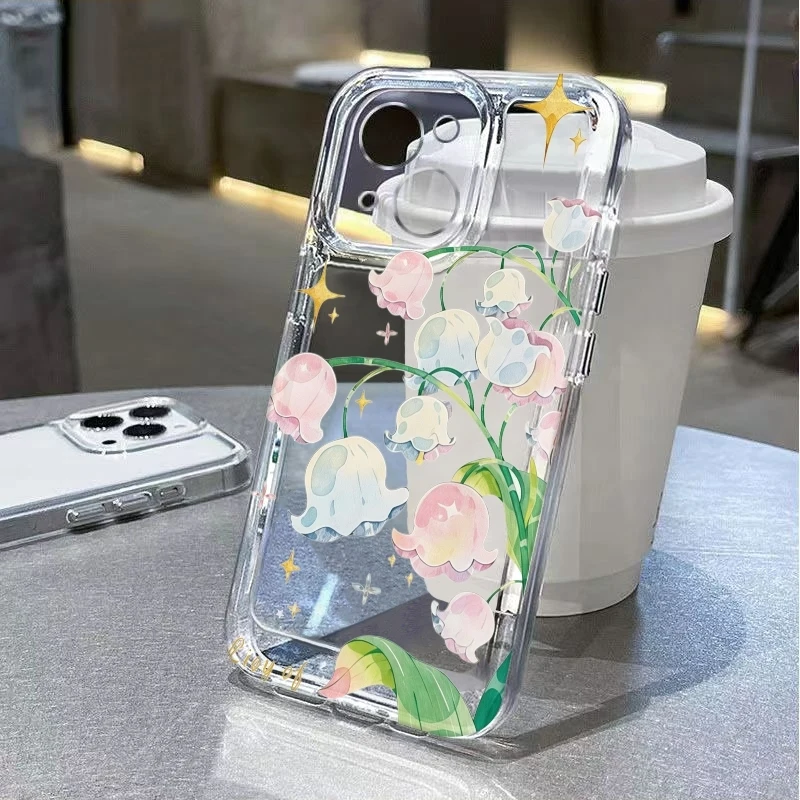 

Watercolor Lily Valley Phone Case For iPhone 17 Air 16E 16 15 14 11 Pro Max Plus 13 12 Mini 8 7 X Transparent Shockproof Cover