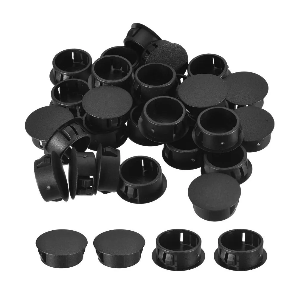 26pcs Plastic Plastic Hole Plugs Corrosion Resistance Black 22mm Round Snap Round Flush Type Panel