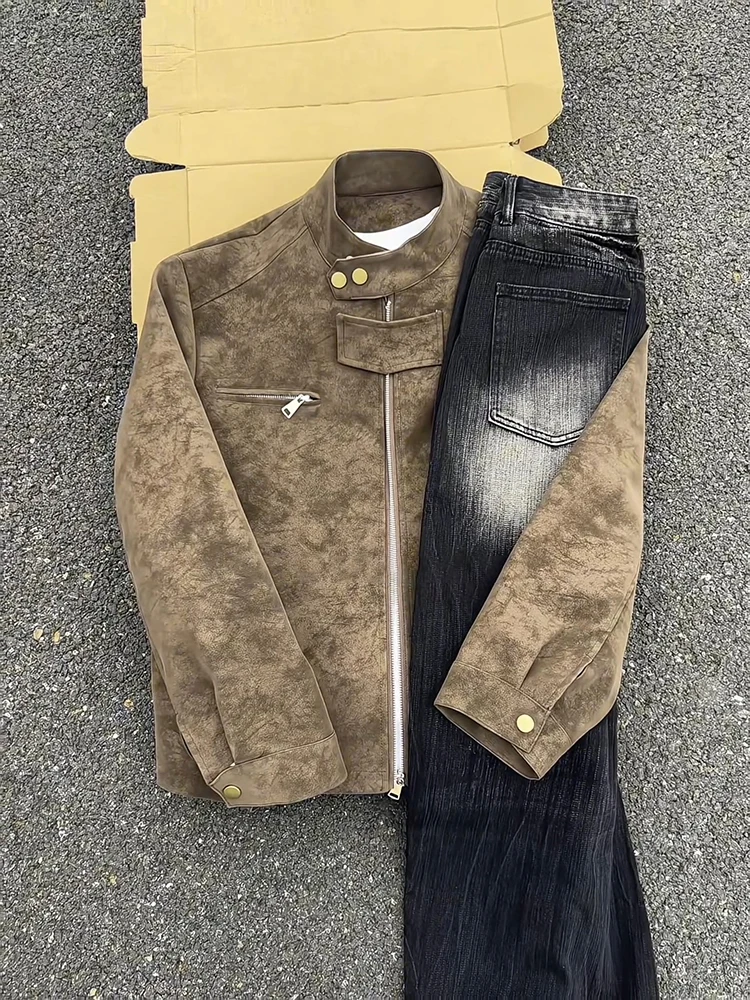 

Мужская утепленная кожаная куртка-бомбер Harlanon с эффектом окрашивания, осенне-зимняя, с хлопковой подкладкой, воротником-стойкой и застежкой-молнией