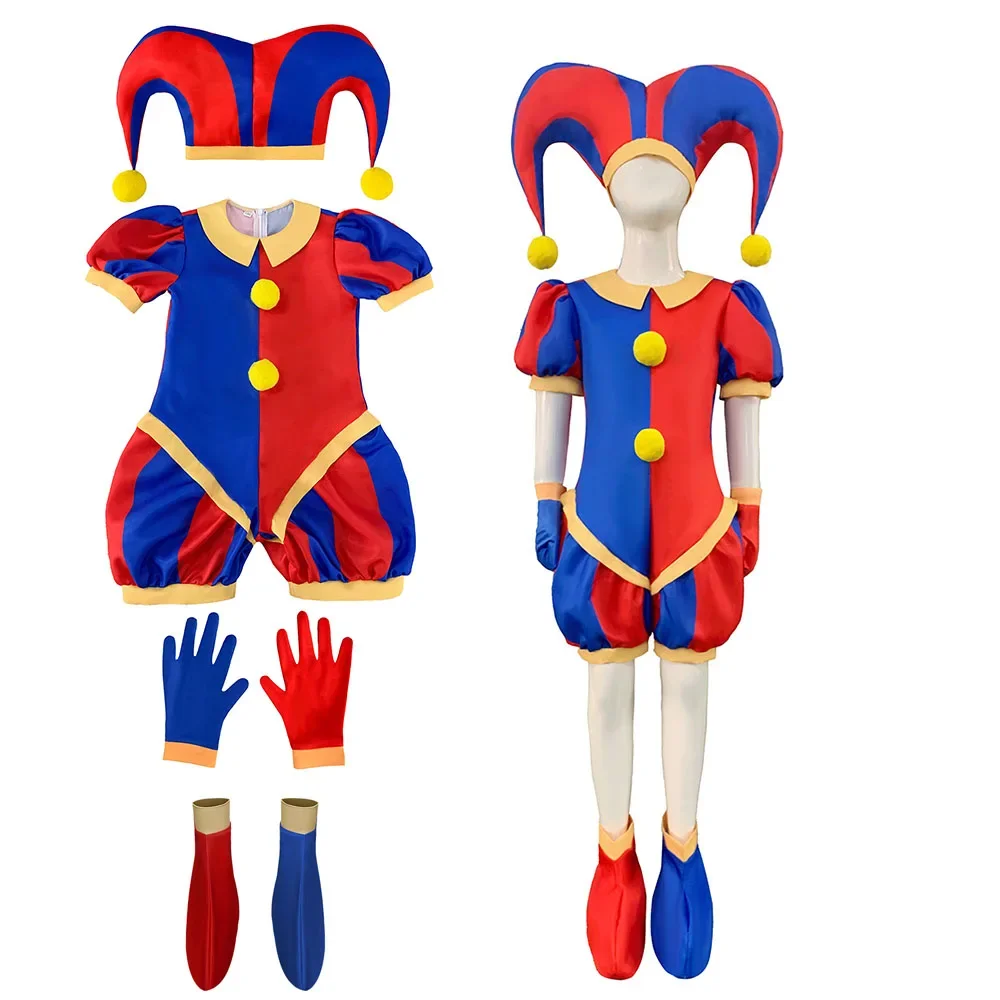 Anime palhaço fantasia cosplay engraçada, personagem de desenho animado macacão, uniforme completo para meninos e meninas, roupas de carnaval do Dia das Bruxas