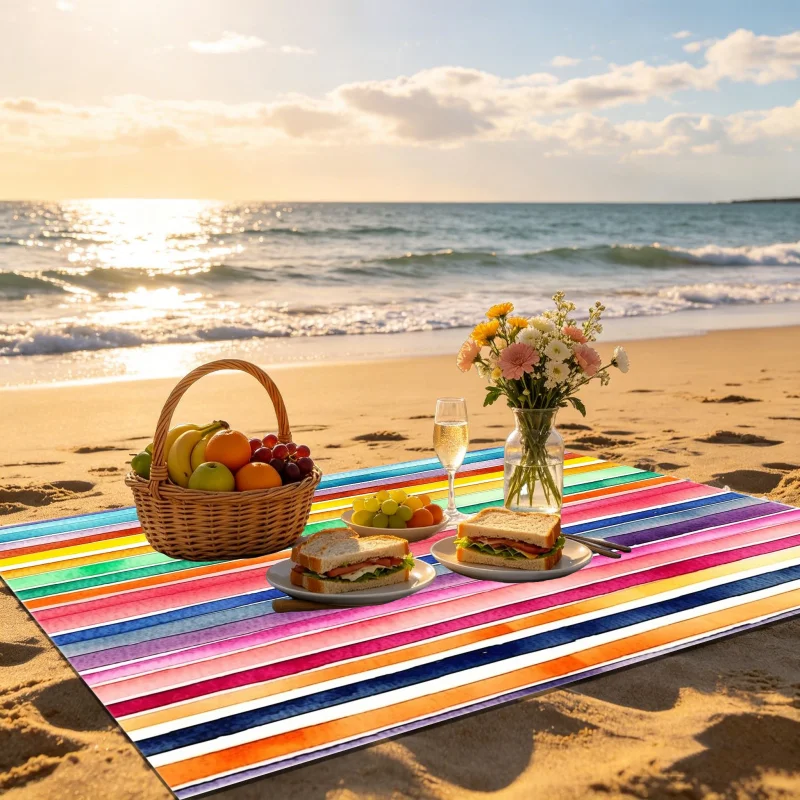 VIKAMA Tropical Palm Tree Sunset Beach Mat Polyester Fiber Sand proof Waterproof Outdoor Picnic Blanket Lightweight Foldable