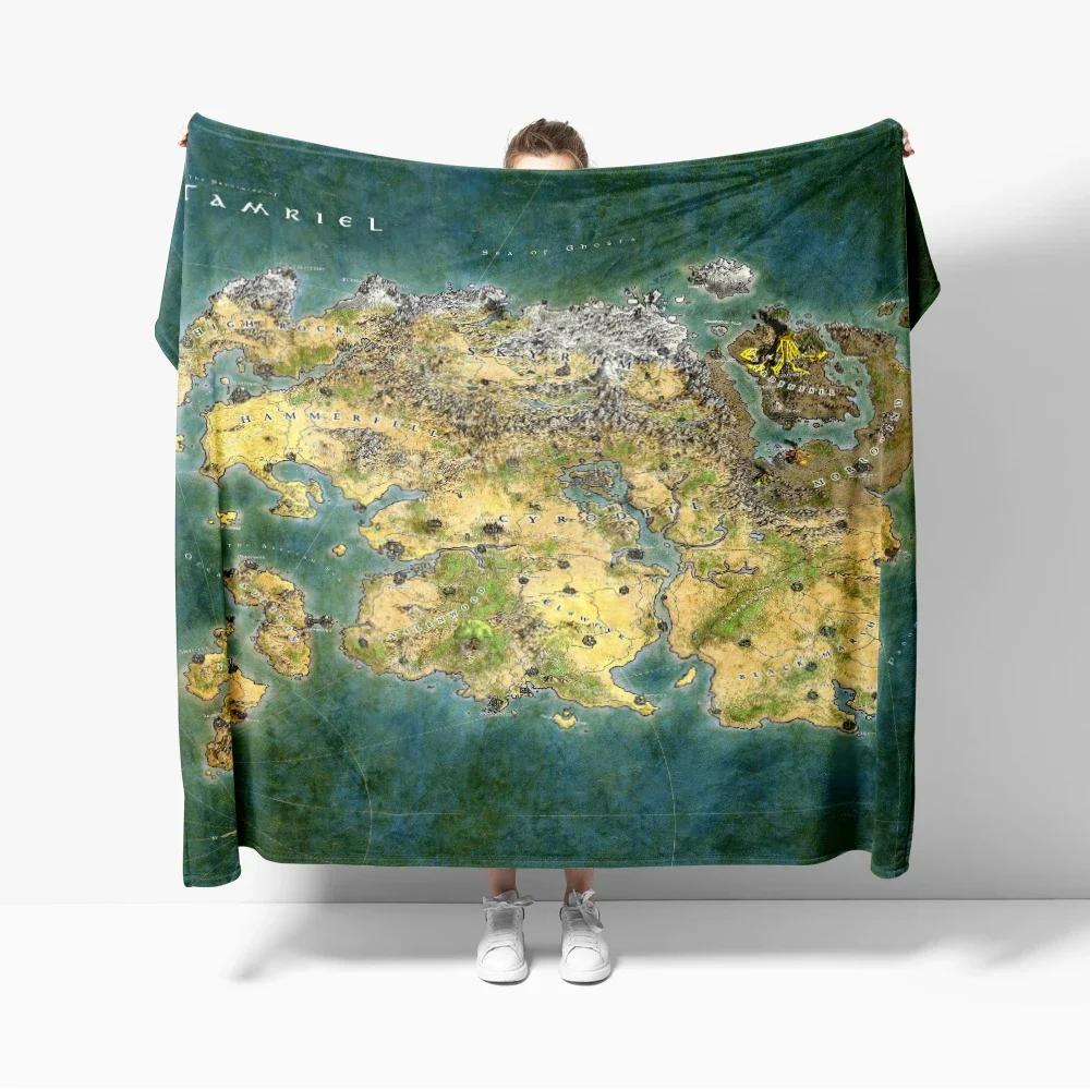 Große Tamriel-Karte, Elder Scrolls, Skyrim Gaming-Flanell-Überwurf, Decke, weiche warme Bettwäsche für Bett, Wohnzimmer, Zuhause, Sofa