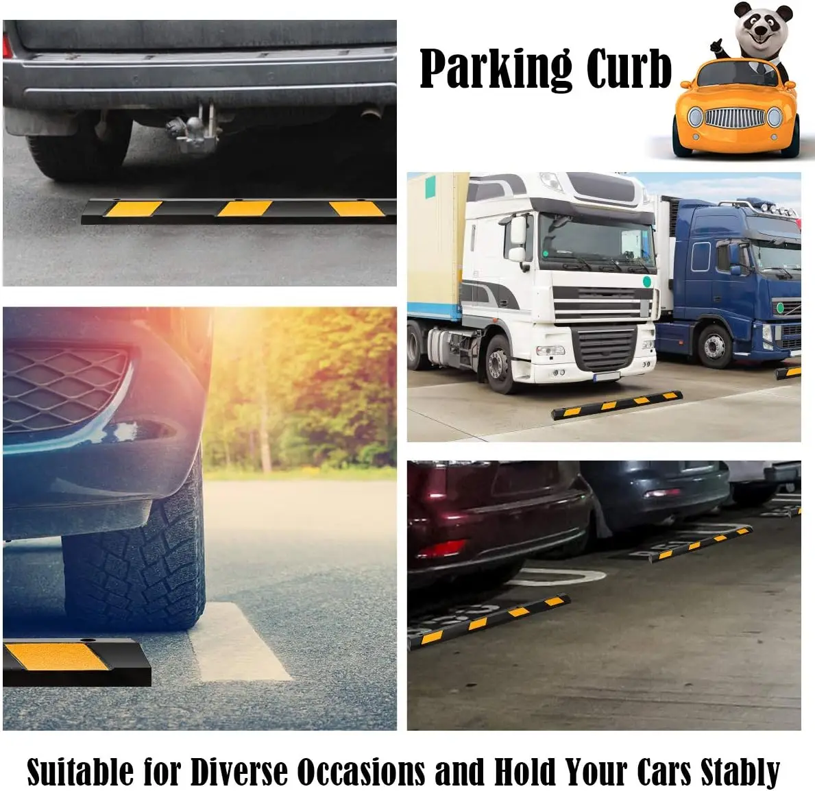 Goplus Parking Block, 72” Rubber Parking Bumpers with 8 High Reflective Yellow Safety Stripes, Heavy Duty Parking Target