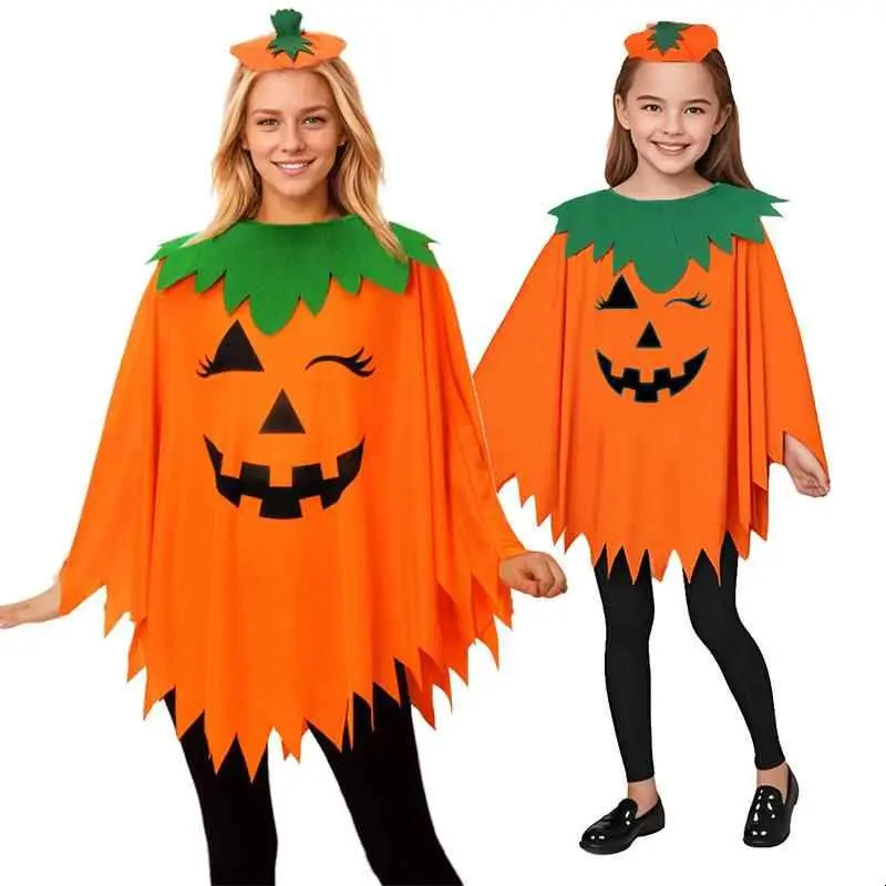 Halloween Pumpkin Costume Cloak Adult And Childrens Halloween Party Props Orange And Yellow Color Traditional Chinese Stage C...
