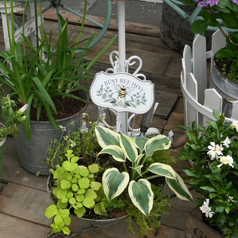 Garden card bee pattern wrought iron flower plug do old groceries gardening small plug succulent pot decoration