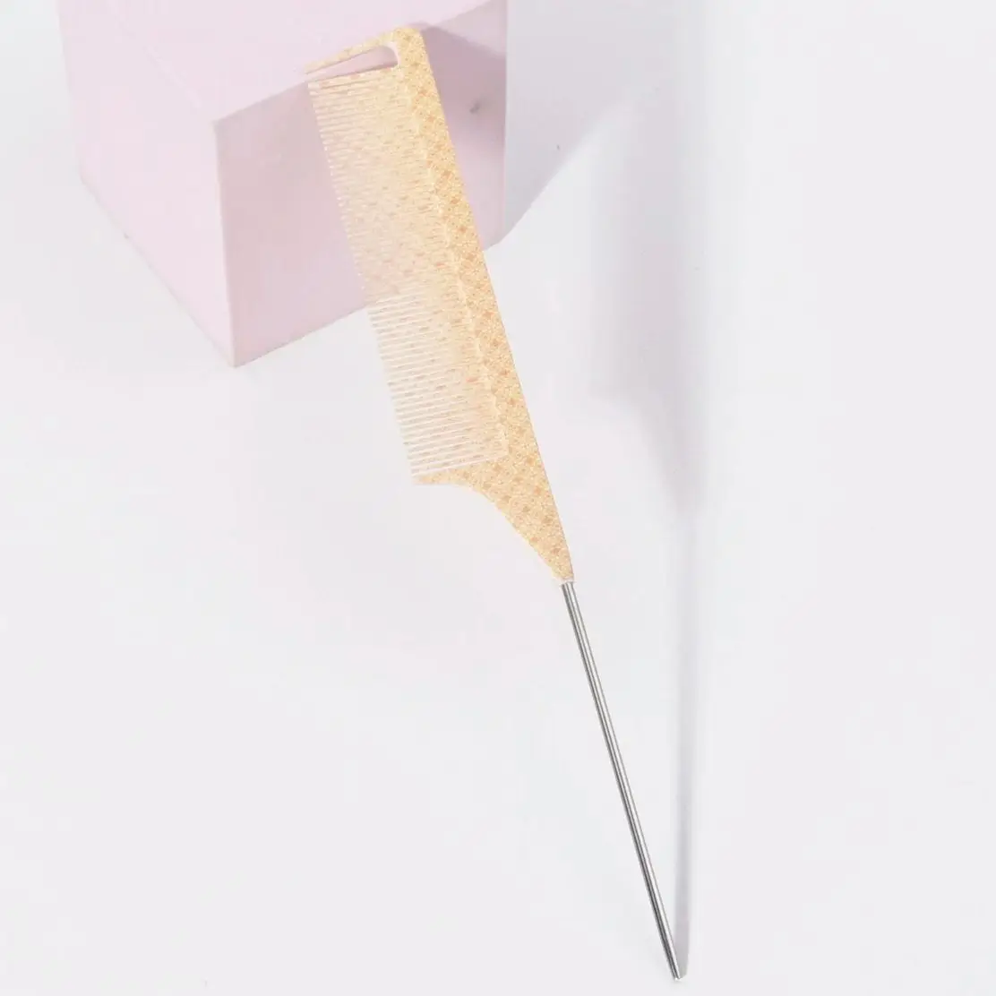 1 قطعة إبرة فولاذية مدببة الذيل مشط مخطط نمط الشبكة ، مناسبة لفصل التمشيط وتصفيفه ، خاص للشعر المستعار الحقيقي #4