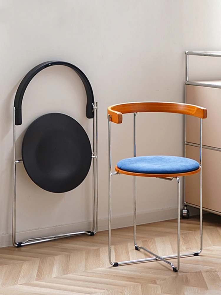 北欧無垢材折りたたみ椅子、レトロなダイニングチェア、家具、リビングルームの背もたれアームチェア、寝室の化粧スツール、カスタマイズ