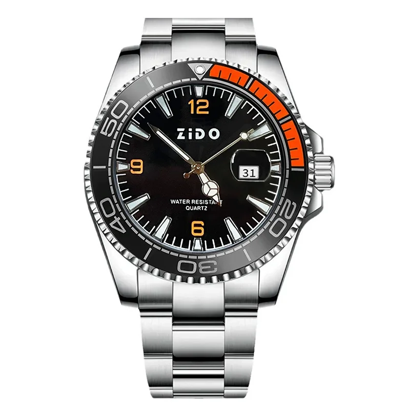 

ZIDO Quarter Orange Спортивные часы, Модные повседневные кварцевые часы, Календарь, Ремешок из нержавеющей стали, Спортивные часы для мужчин, Идеальные подарки