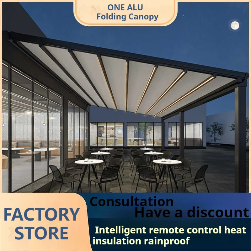 

Custom durable motorized waterproof sunproof retractable pergola roof awning folding awnings with LED for garden patio shop