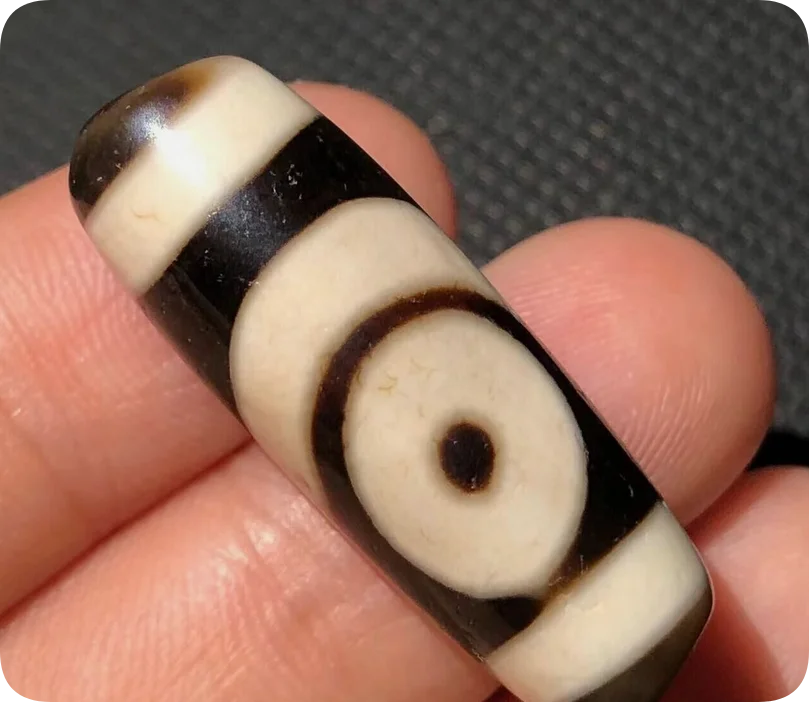 unique Magic Tibetan Old Agate 2Eye Cinnabar Totem dZi Bead11*31.3mm