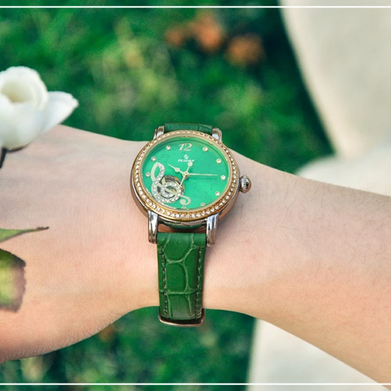 

2025 New Lady Quartz Watch Fashion Hollow Music Character Fully Automatic Mechanical Ladies Watch Waterproof Birthday Gift
