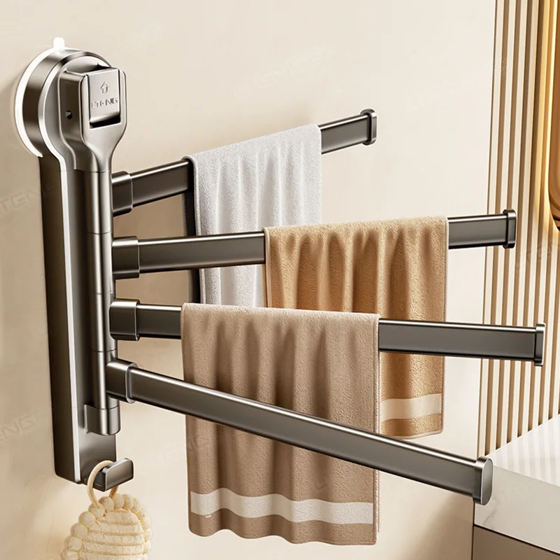 رف مناشف دوار بكوب شفط، رف مناشف حمام متعدد الأقطاب مثبت على الحائط غير مثقوب، رف تخزين