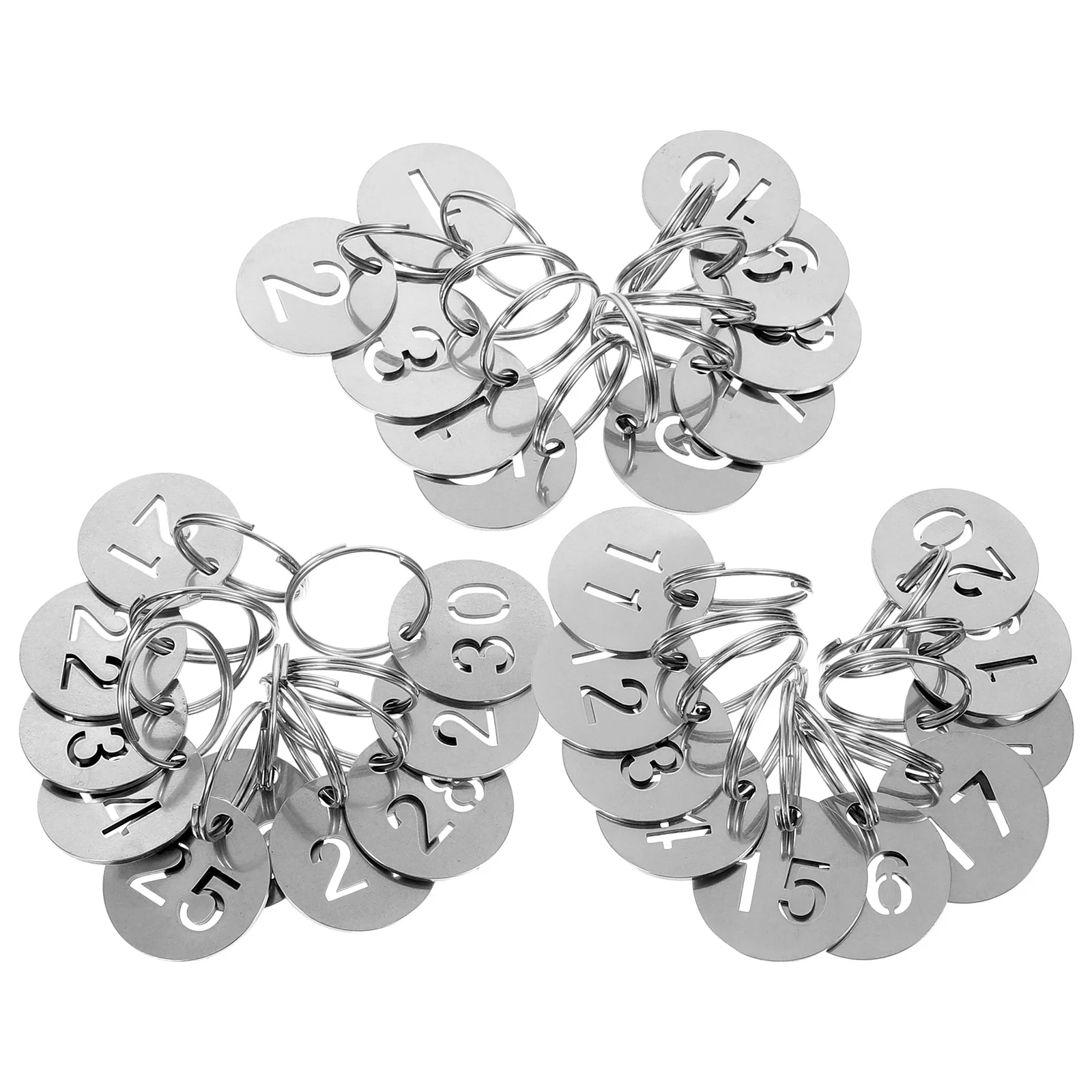 30 Pcs Stainless Steel Number Plate Keychain Tag Labels with Rings Tags Hollow Out Metal Baby Portable