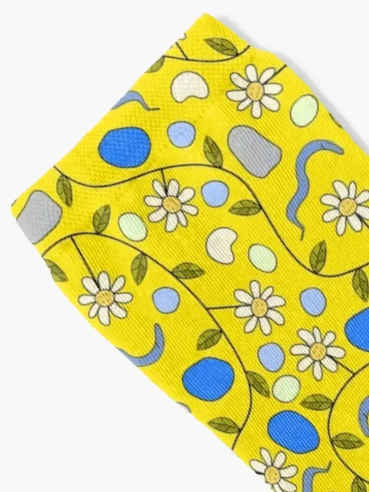 C. elegans Worms and Grumpy Flowers on Yellow Socks gift Sports Socks Men's Women's