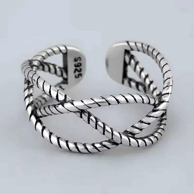 925 Sterling Zilveren Ketting Knoop Ring Voor Vrouwen Wrap Brede Band Rock Geometrie Punk Sieraden Gift Groothandel Dropshipping