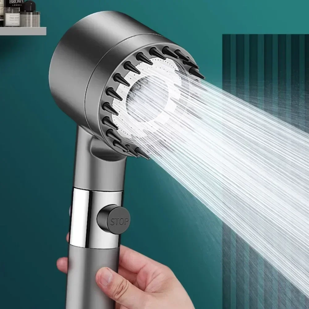 High Pressurized Filter Shower Head 3-mode Adjustable Spray With Massage Brush Rain Faucet Shower Set Bathroom Accessory