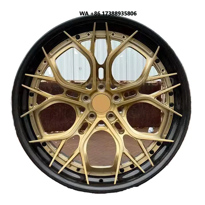 Customization High-Quality 2-piece Gold Carbon Fiber Lip Forged 6061 Aluminum Alloy 18 20 21 22 24 Inch for Passenger Car