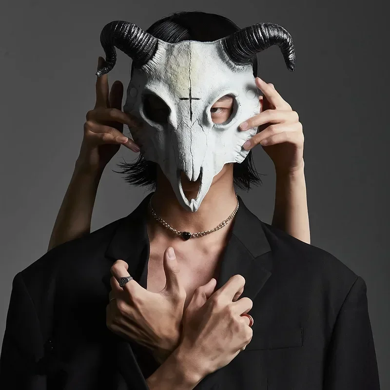 Halloween Cosplay Billy Goat Skull Mask Half Face Masquerade Carnival Party Props Rave Sheep Bone Skull Mask Cosplay Animal Mask