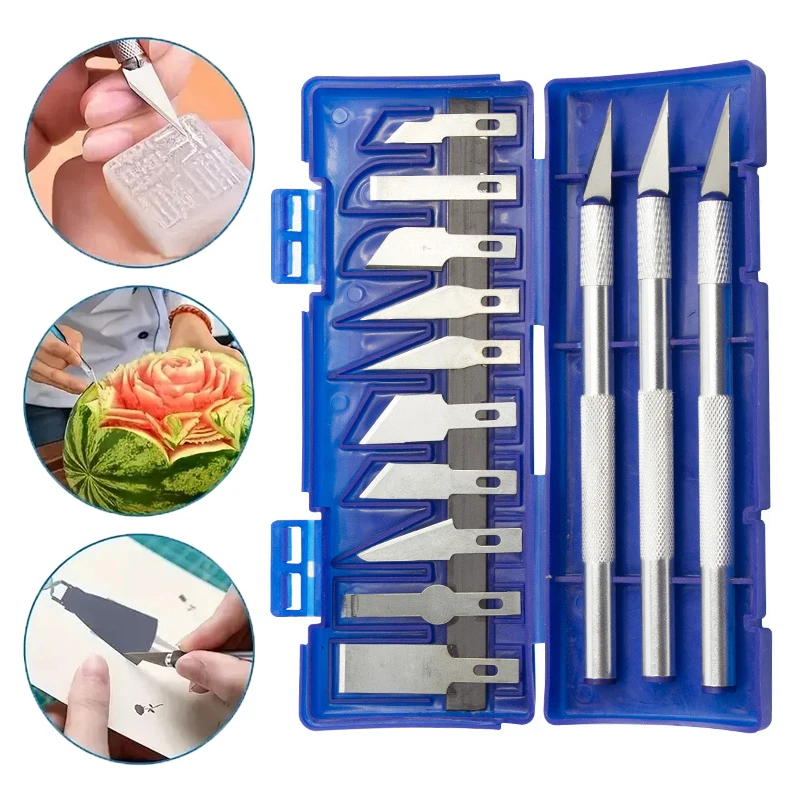 Metal Carving Knife Craft Sculpture Paper Cutting Blade Precision Engraving Cutter Non-Slip Hand Tool DIY Art Hobby Repair Set