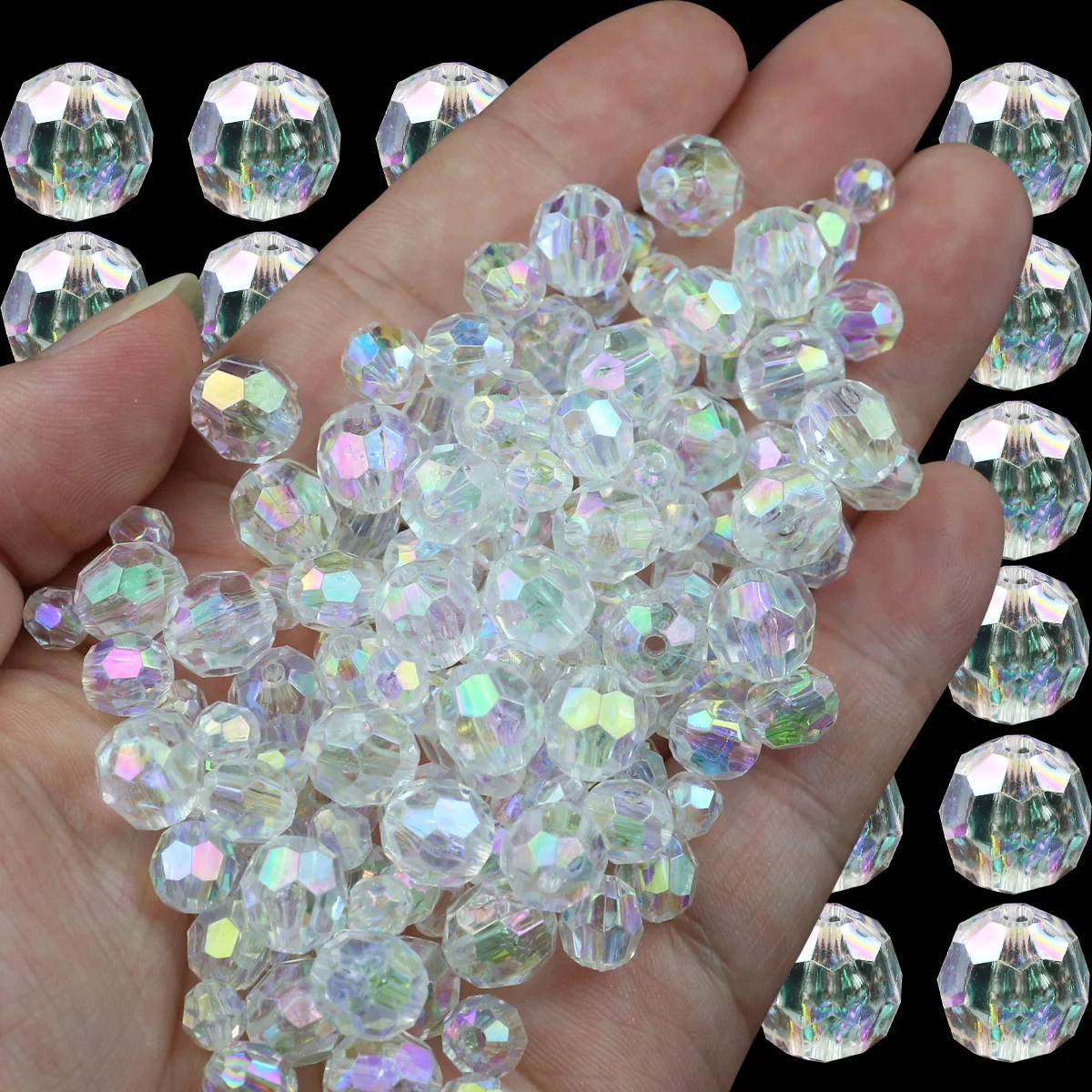 50-200pcs/Lot 6 8 10mm Faceted Round Acrylic White Color Transparent Spacer Loose Beads For Jewelry Making Bracelet Neckalce DIY