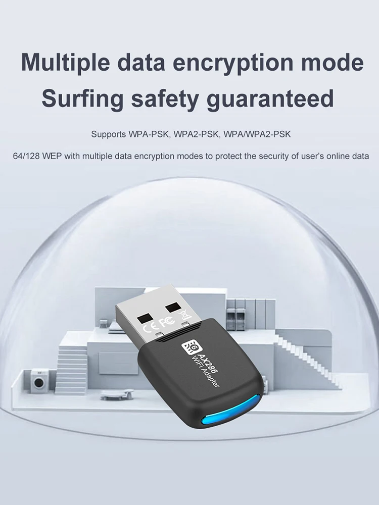USB WiFi 6 محول USB صغير واي فاي بطاقة محول 2.4 جيجا هرتز 286.8 ميجا بت في الثانية استقبال الشبكة اللاسلكية للكمبيوتر/الكمبيوتر المحمول Windows7/10/11